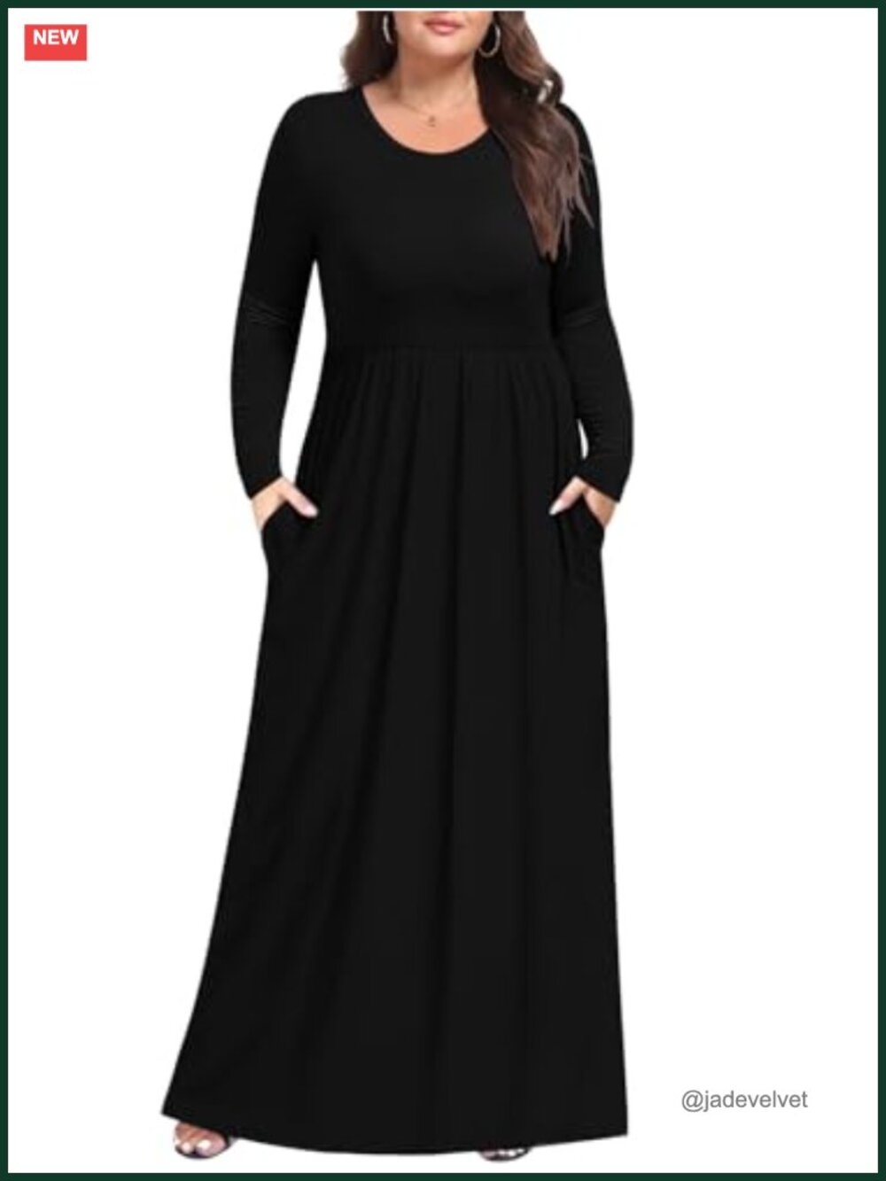 Plus Size Maxi Dress Long Sleeve A-Line Flowy with Pockets 1X-5X